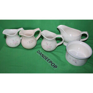 5 Piece Pfaltzgraff Tea Rose Pitcher, Wyndham Butter Tub Medley Buff Gravy Boat